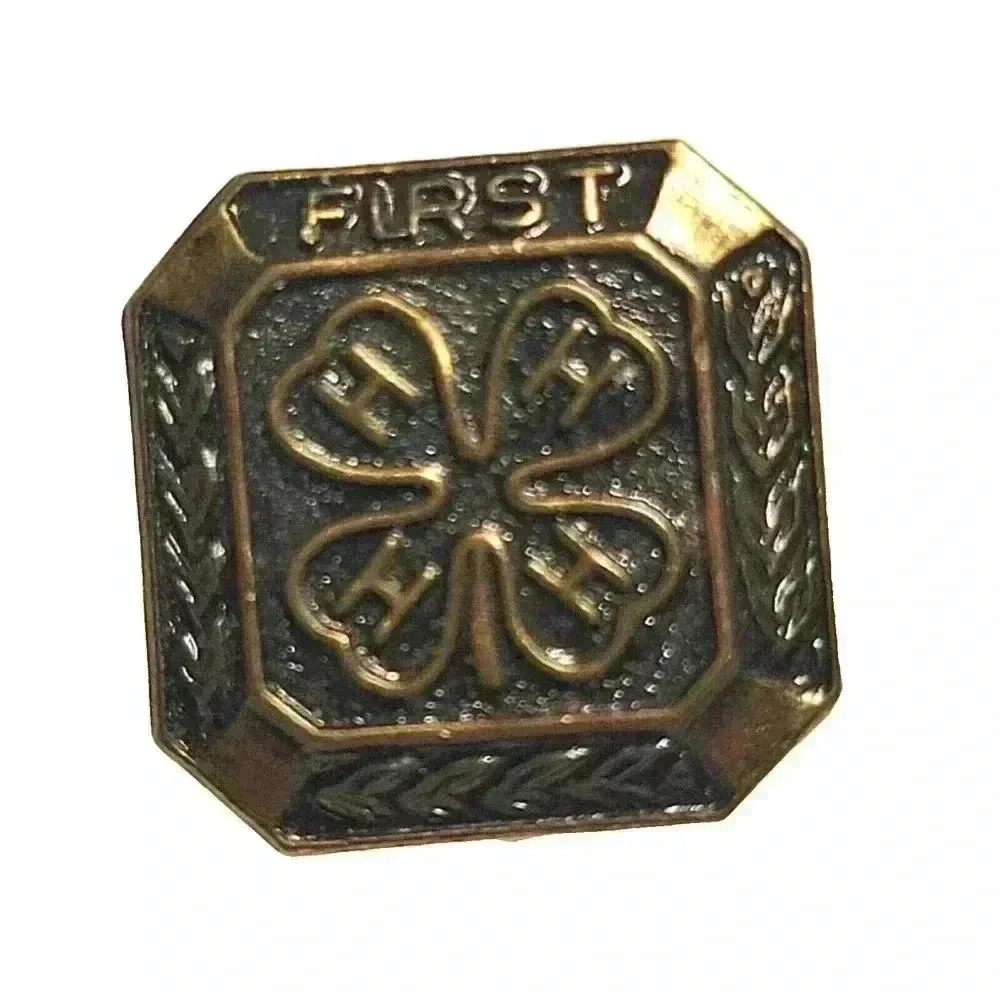 Vintage Bronze 4-H Four Leaf Clover First Medal Lapel Pin Americana Youth Group